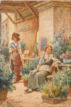 Un marché aux fleurs Alfred Glendening JR impressionnisme Peinture à l'huile